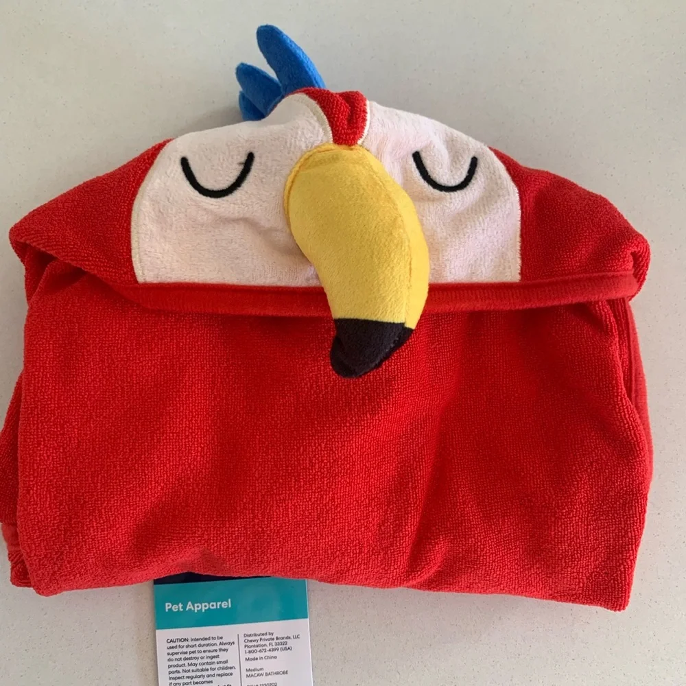 Frisco Red Colorful Macaw Terrycloth Bathrobe For Dog or Cat Medium NWT